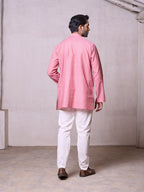 Plain Short Stitched Kurta Men's Stitched Short Kurta Men's Pink Silk Linen Short Kurta