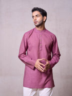 Plain Short Stitched Kurta Men's Stitched Short Kurta Men's Violet Silk Linen Short Kurta