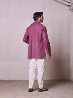 Plain Short Stitched Kurta Men's Stitched Short Kurta Men's Violet Silk Linen Short Kurta
