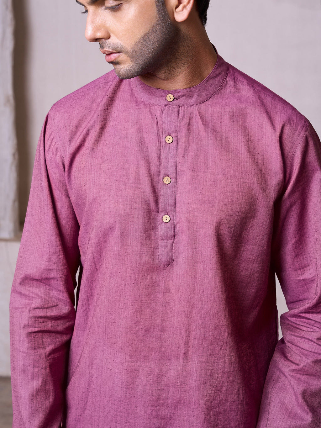Plain Short Stitched Kurta Men's Stitched Short Kurta Men's Violet Silk Linen Short Kurta