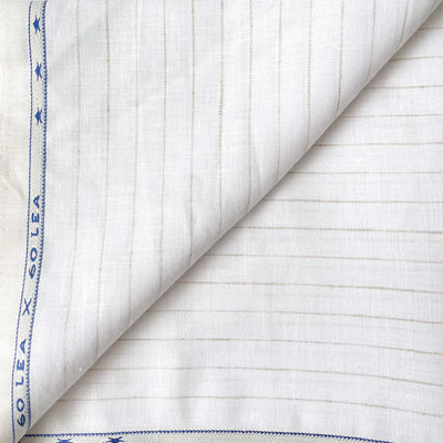 Premium Linen Fabric Cut Piece 1 MTR (CUT PIECE) Tuscan Beige & White Pencil Stripes Premium 60 Lea Pure Linen Fabric (Width 58 Inches)