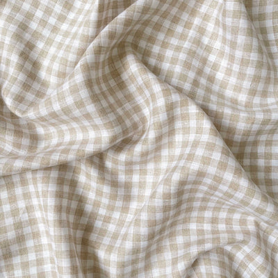 Premium Linen Fabric Cut Piece (CUT PIECE) Tuscan Beige & White Mini Checks Premium 60 Lea Pure Linen Fabric (Width 58 Inches)