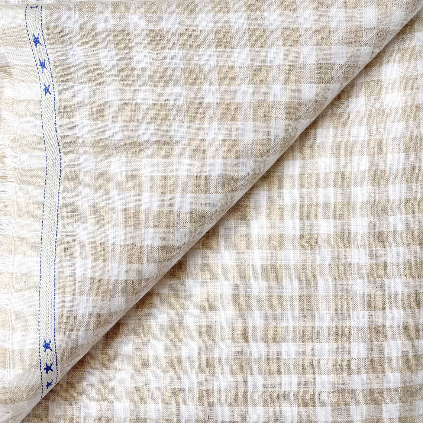 Premium Linen Fabric Cut Piece (CUT PIECE) Tuscan Beige & White Mini Checks Premium 60 Lea Pure Linen Fabric (Width 58 Inches)