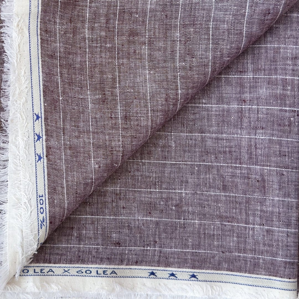 Premium Linen Fabric Fabric Brushed Wine & White Stripes Woven Premium 60 Lea Pure Linen Fabric (Width 58 Inches)