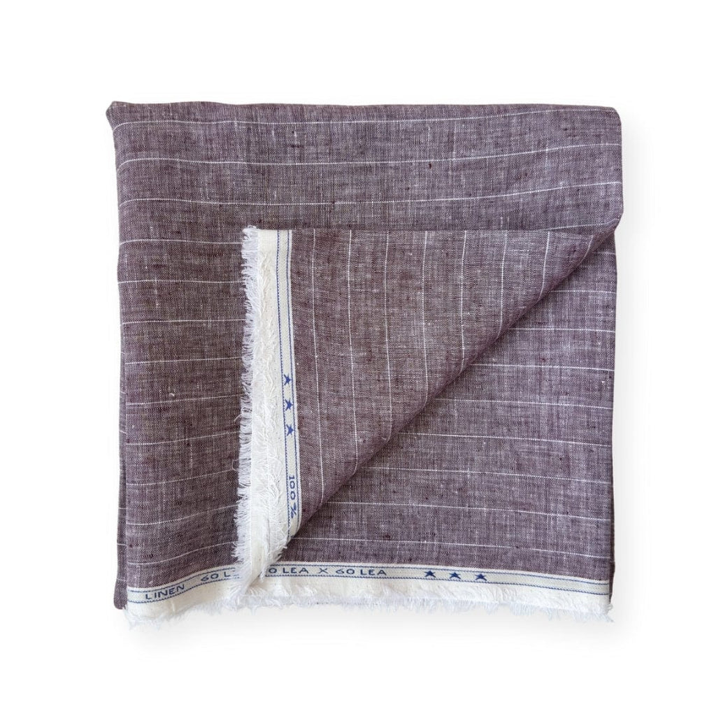 Premium Linen Fabric Fabric Brushed Wine & White Stripes Woven Premium 60 Lea Pure Linen Fabric (Width 58 Inches)