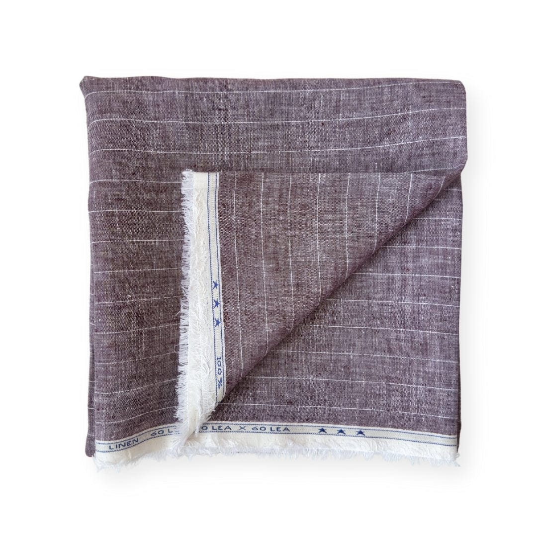 Premium Linen Fabric Fabric Brushed Wine & White Stripes Woven Premium 60 Lea Pure Linen Fabric (Width 58 Inches)