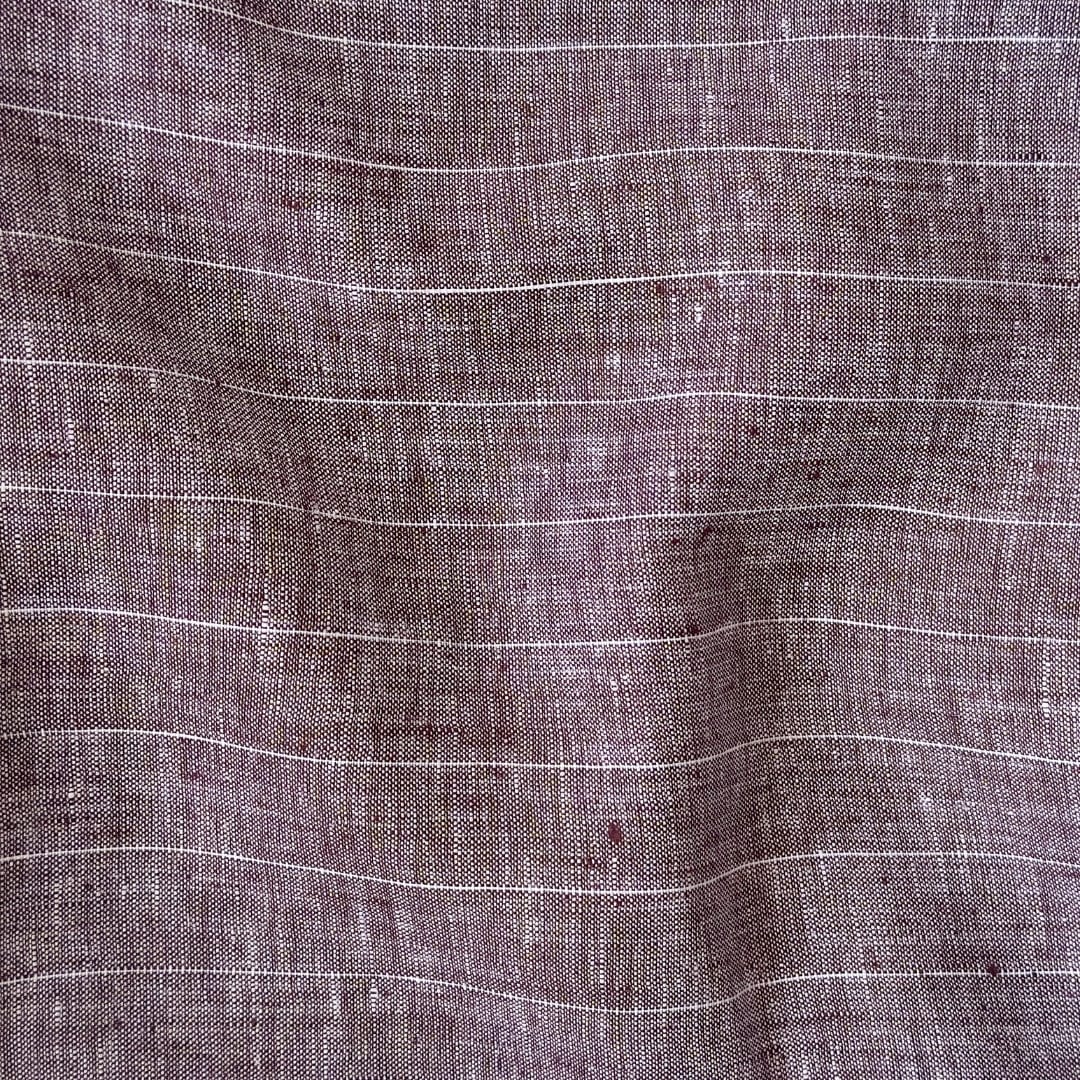 Premium Linen Fabric Fabric Brushed Wine & White Stripes Woven Premium 60 Lea Pure Linen Fabric (Width 58 Inches)
