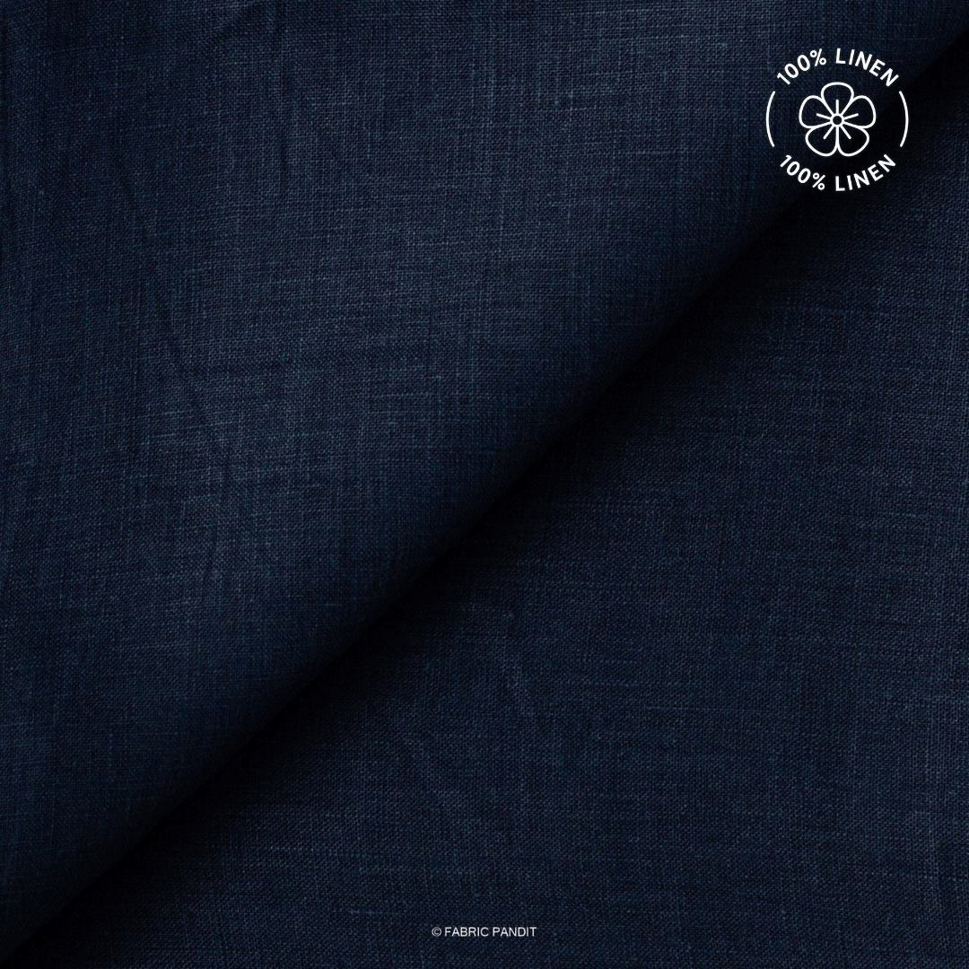 Premium Linen Fabric Fabric Denim blue Plain Premium 60 Lea Pure Linen Fabric (Width 58 inch)