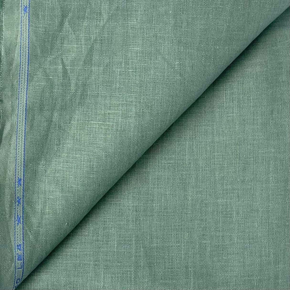 Premium Linen Fabric Fabric Dusty Mint Green Plain Premium 60 Lea Pure Linen Shirting Fabric (Width 58 Inches)