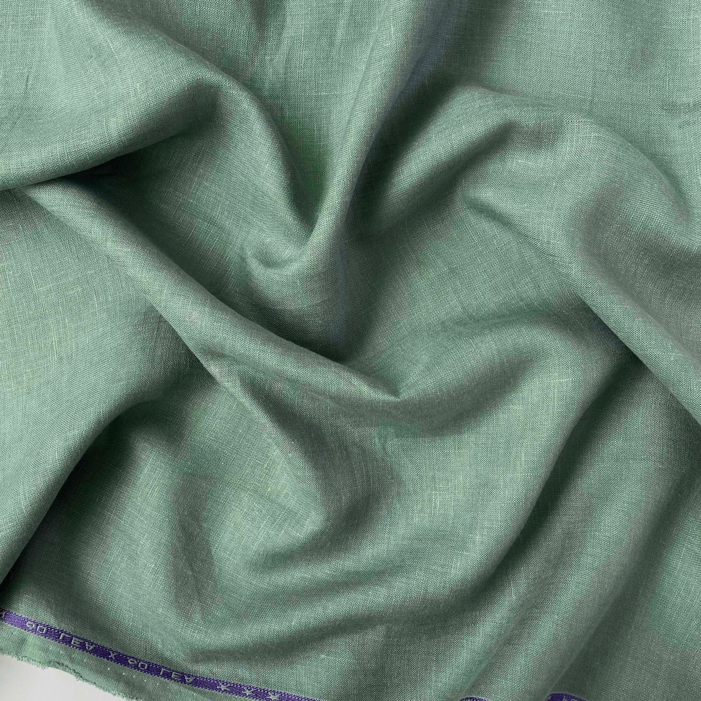 Premium Linen Fabric Fabric Dusty Mint Green Plain Premium 60 Lea Pure Linen Shirting Fabric (Width 58 Inches)