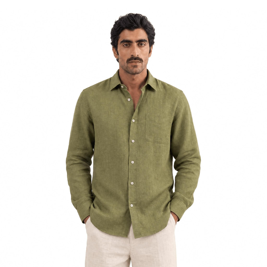 Premium Linen Fabric Fabric Dusty Olive Green 60 LEA Linen Fabric