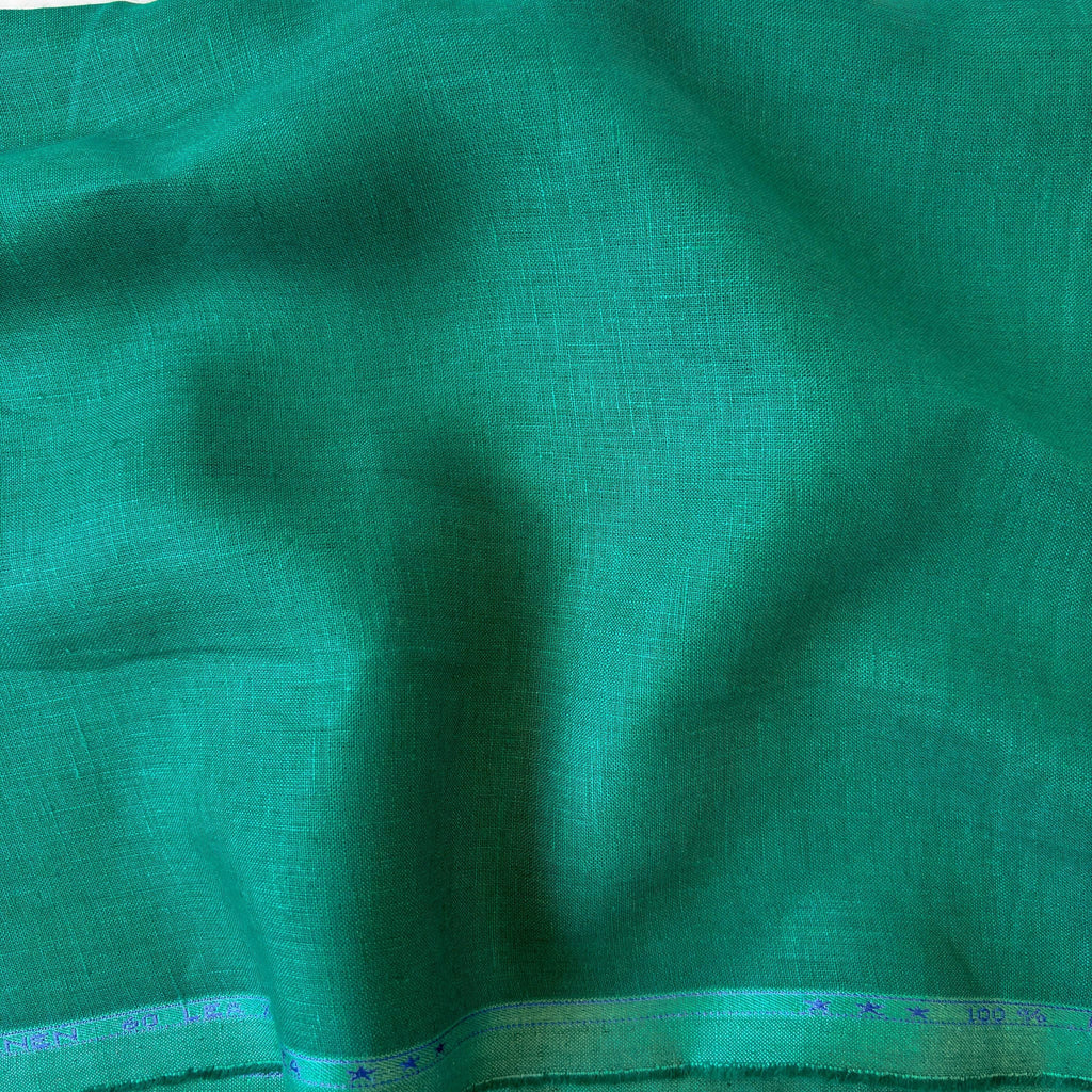Premium Linen Fabric Fabric Emerald Green Plain Premium 60 Lea Pure Linen Fabric (Width 58 Inches)