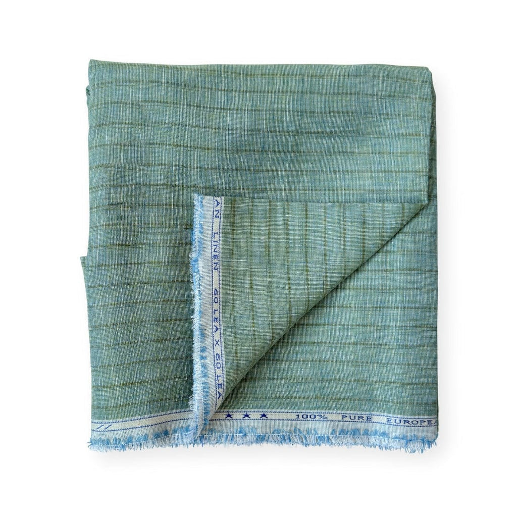 Premium Linen Fabric Fabric Light Green Stripes Woven Premium 60 Lea Pure Linen Fabric (Width 58 Inches)