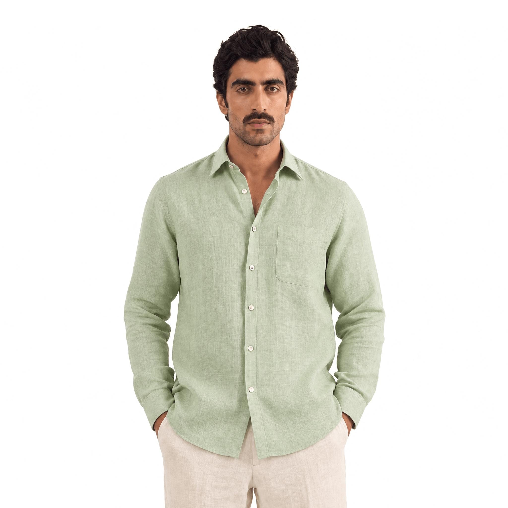 Premium Linen Fabric Fabric Light Olive Green 60 LEA Linen Fabric