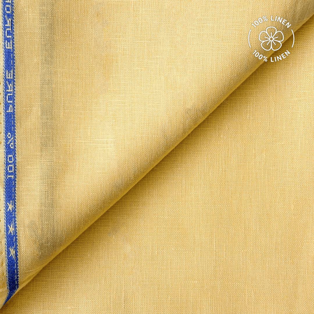 Premium Linen Fabric Fabric Mango Yellow Plain Premium 60 Lea Pure Linen Fabric (Width 58 Inches)