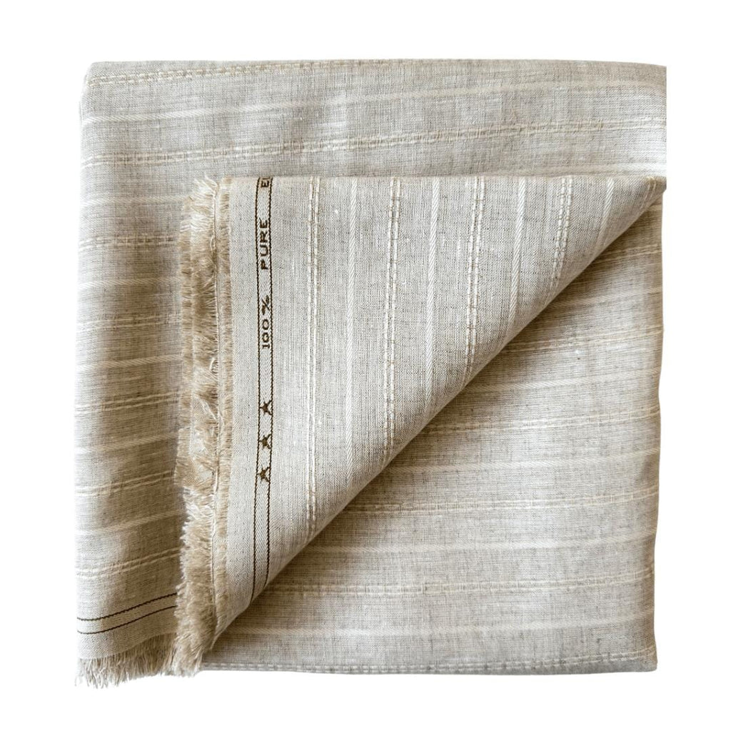 Premium Linen Fabric Fabric Natural Grey & Beige Stripes 60 LEA Linen