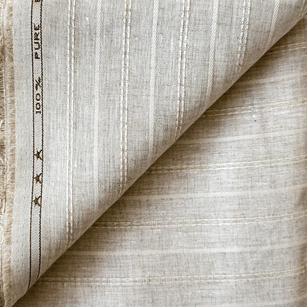 Premium Linen Fabric Fabric Natural Grey & Beige Stripes 60 LEA Linen