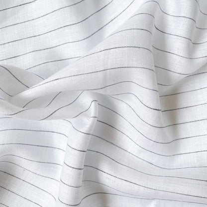 Premium Linen Fabric Fabric Pure White & Black Stripes Premium 60 Lea Pure Linen Fabric (Width 58 Inches)