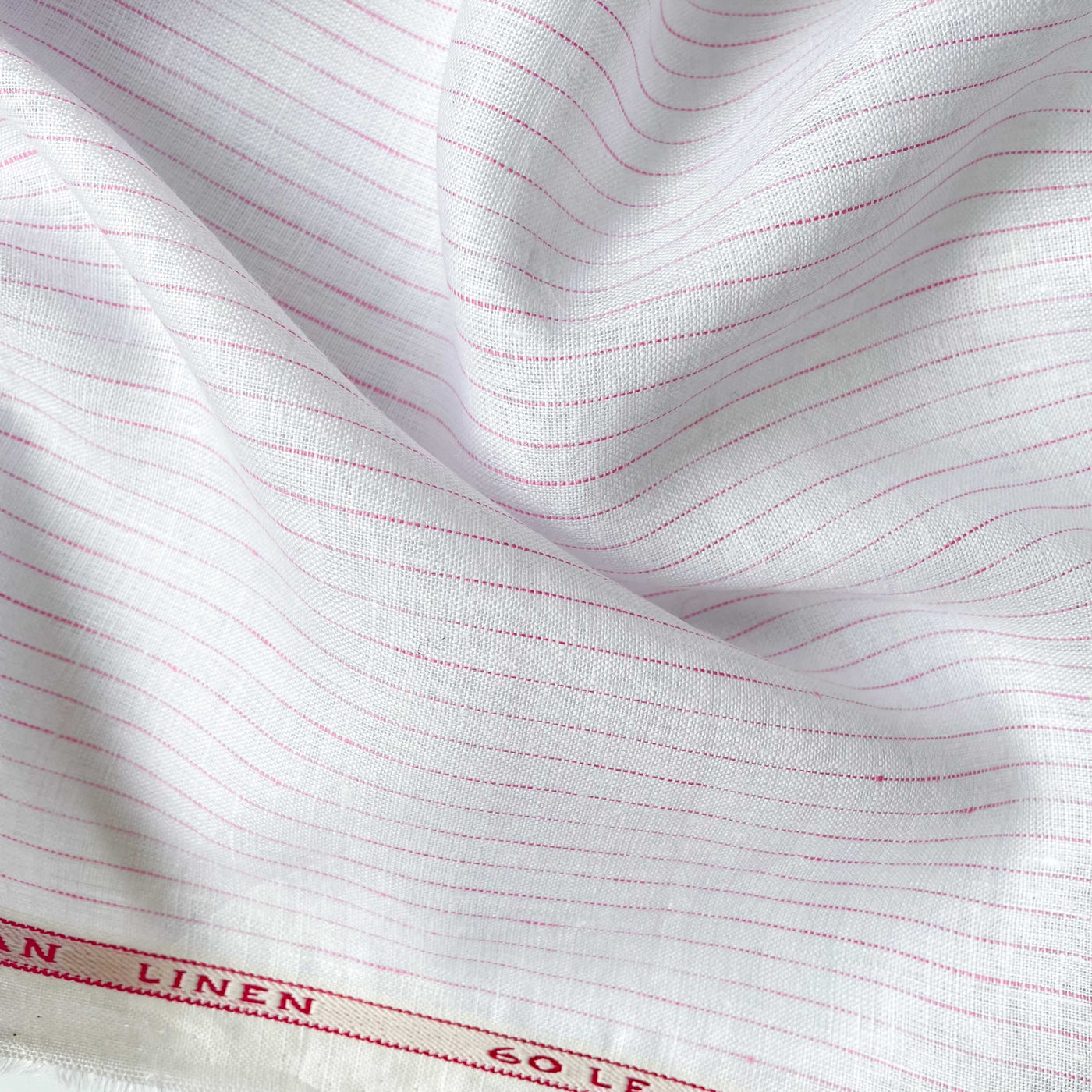 Premium Linen Fabric Fabric Pure White & Pink Stripes Premium 60 Lea Pure Linen Fabric (Width 58 Inches)