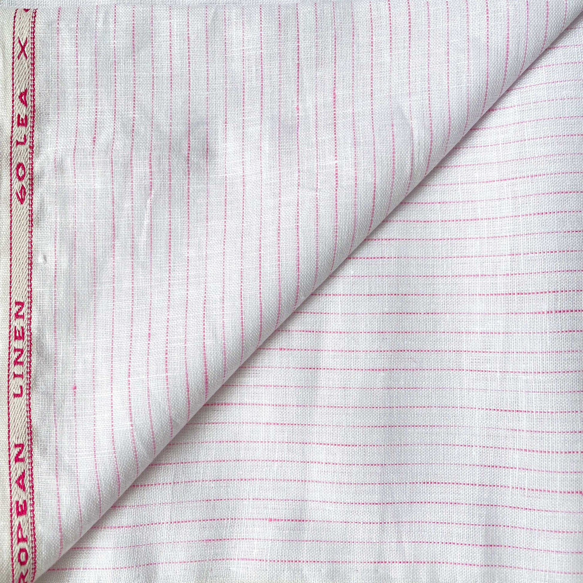 Premium Linen Fabric Fabric Pure White & Pink Stripes Premium 60 Lea Pure Linen Fabric (Width 58 Inches)