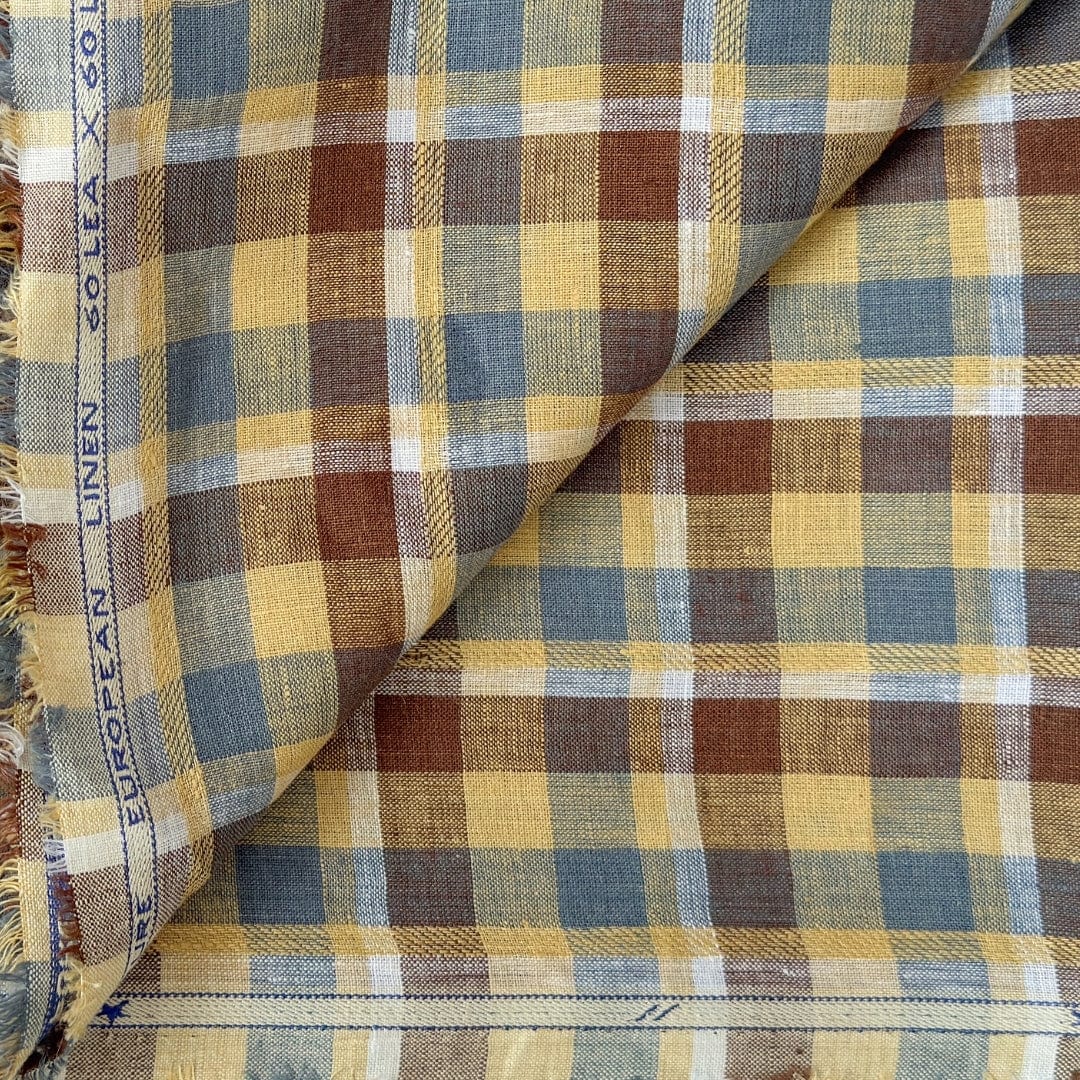Premium Linen Fabric Fabric Sandstone Colors Small Checks Woven Premium 60 Lea Pure Linen Fabric (Width 58 Inches)