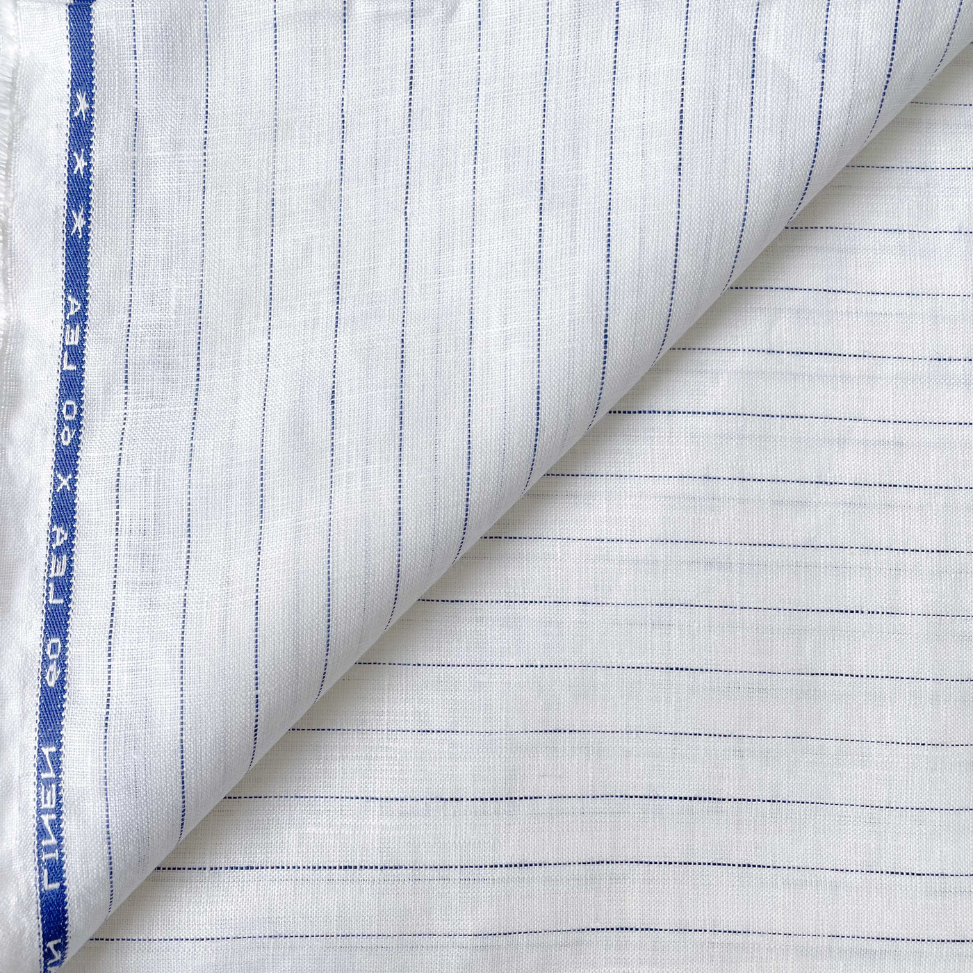 Premium Linen Fabric Fabric Snow White & blue Delicate Stripes Premium 60 Lea Pure Linen Fabric (Width 58 Inches)