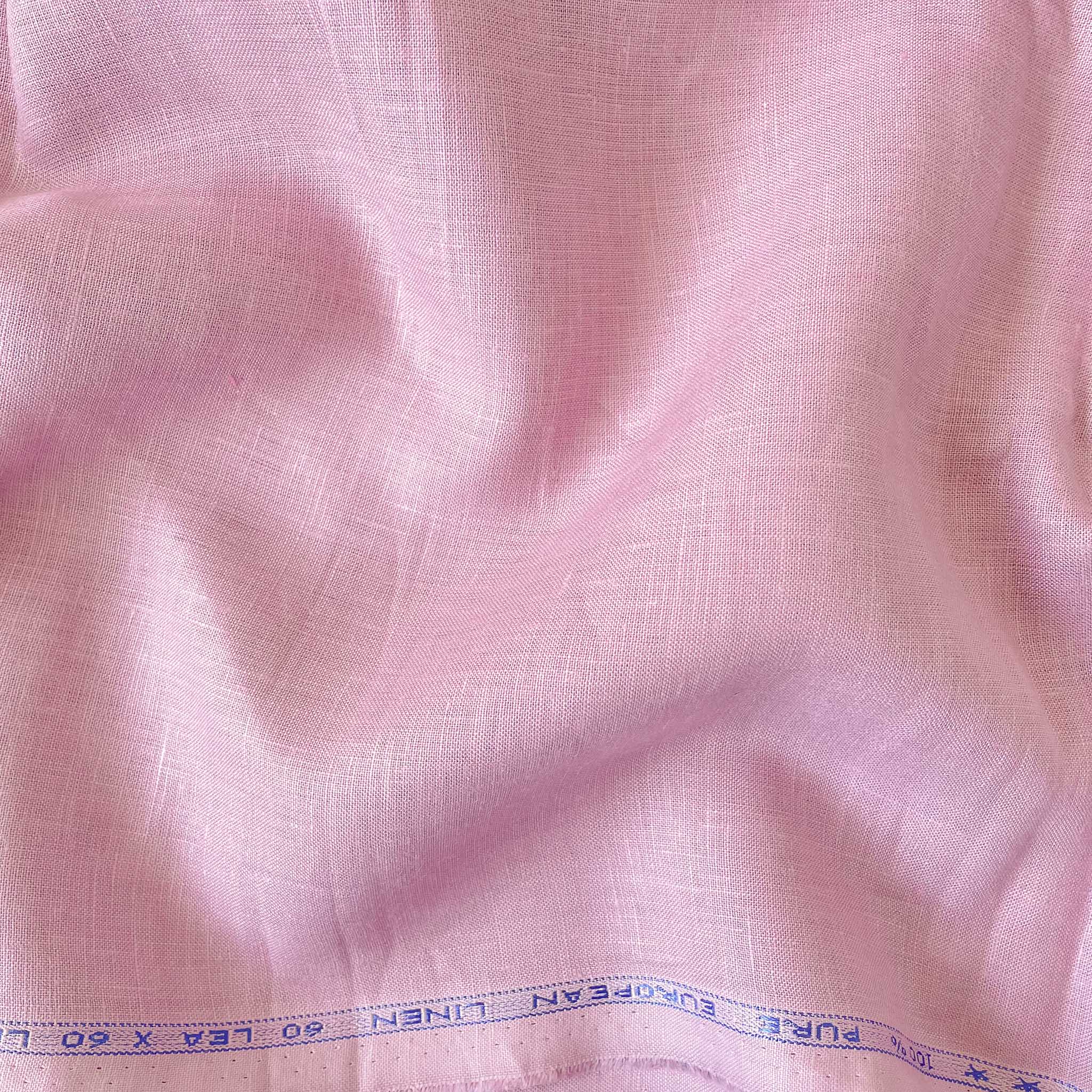 Premium Linen Fabric Fabric Soft Pink Plain Premium 60 Lea Pure Linen Shirting Fabric (Width 58 Inches)