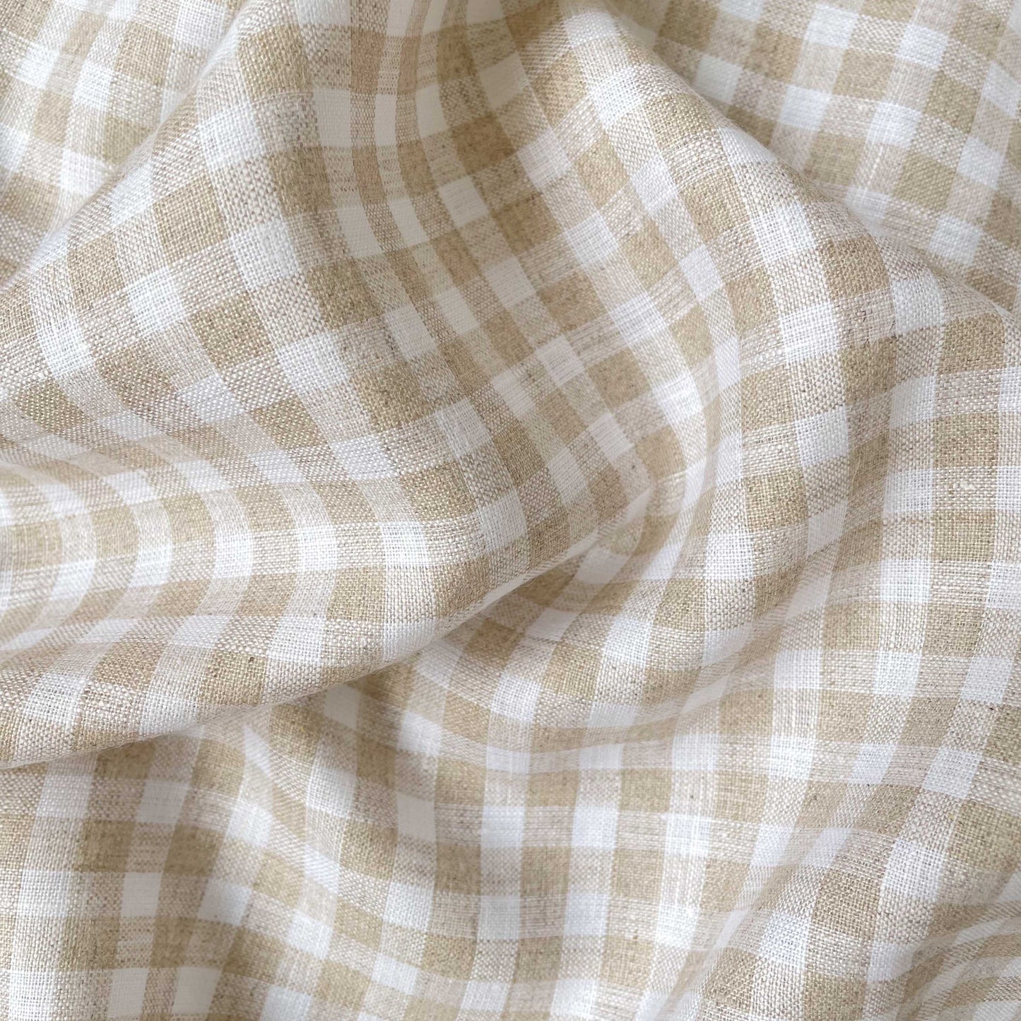 Premium Linen Fabric Fabric Tuscan Beige & White Mini Checks Premium 60 Lea Pure Linen Fabric (Width 58 Inches)