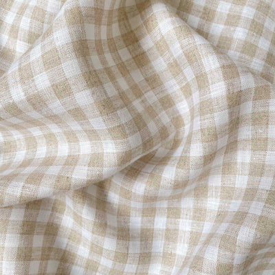 Premium Linen Fabric Fabric Tuscan Beige & White Mini Checks Premium 60 Lea Pure Linen Fabric (Width 58 Inches)