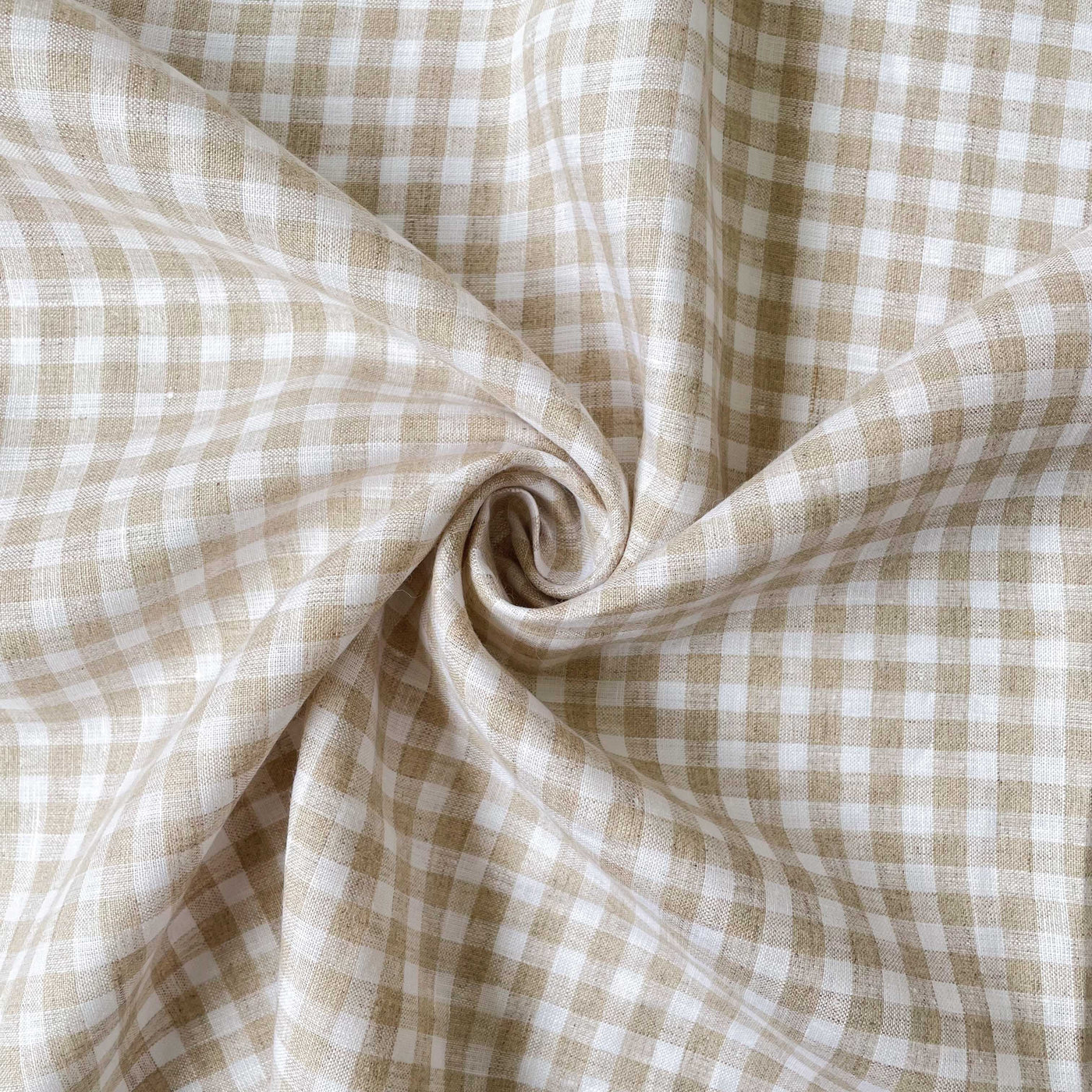 Premium Linen Fabric Fabric Tuscan Beige & White Mini Checks Premium 60 Lea Pure Linen Fabric (Width 58 Inches)