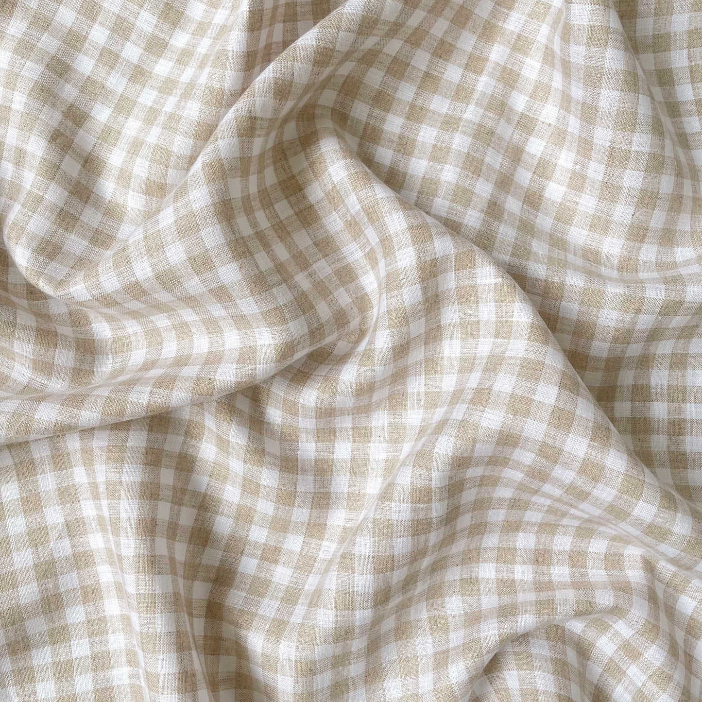 Premium Linen Fabric Fabric Tuscan Beige & White Mini Checks Premium 60 Lea Pure Linen Fabric (Width 58 Inches)