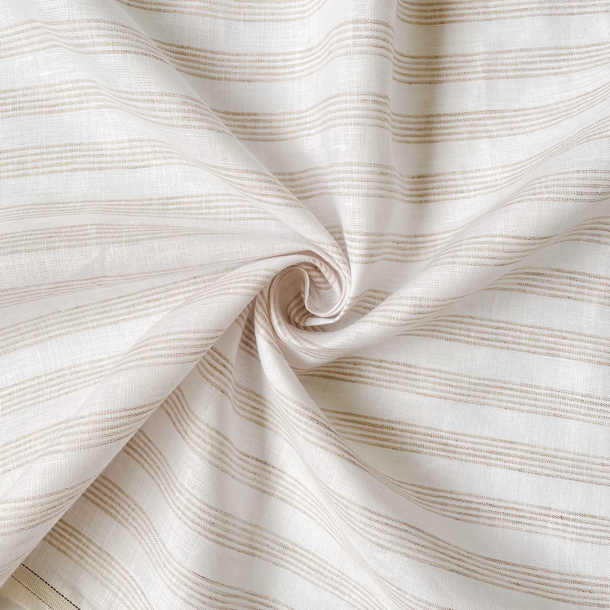 Premium Linen Fabric Fabric Tuscan Beige & White Multi-Striped Premium 60 Lea Pure Linen Fabric (Width 58 Inches)