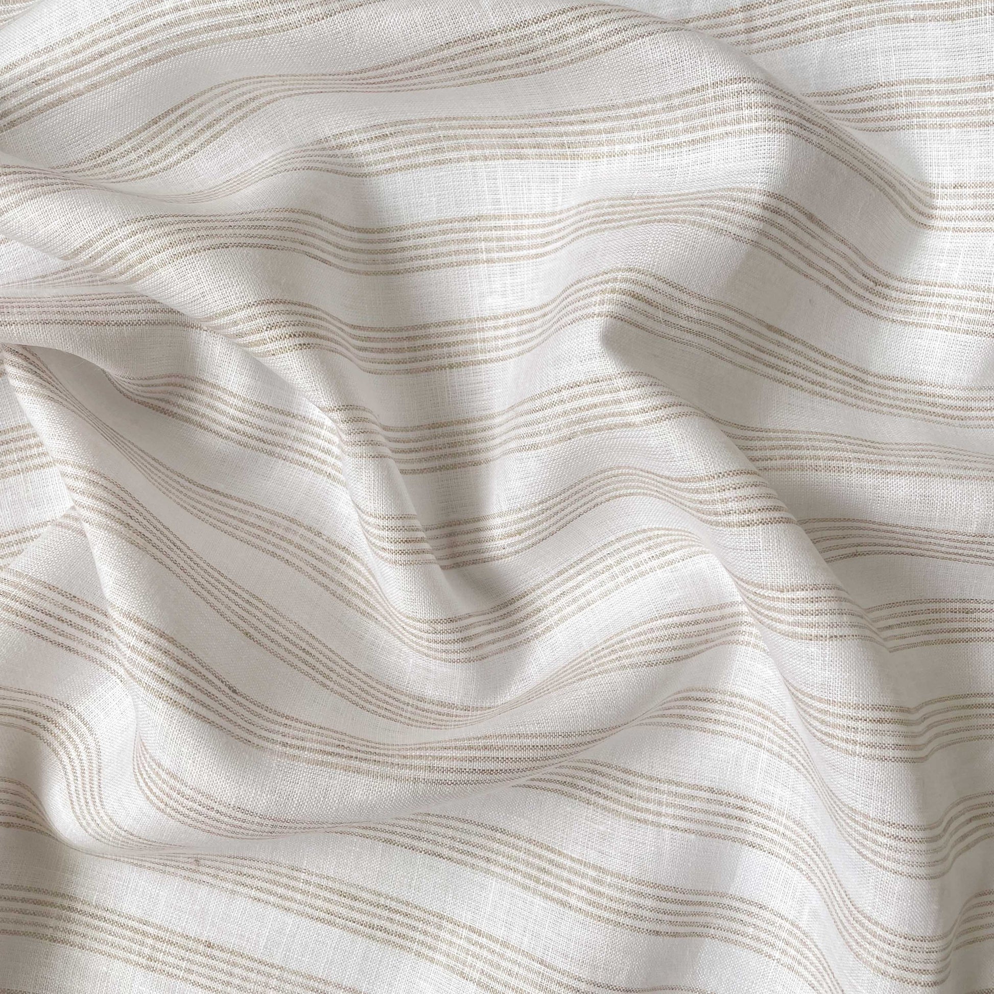 Premium Linen Fabric Fabric Tuscan Beige & White Multi-Striped Premium 60 Lea Pure Linen Fabric (Width 58 Inches)