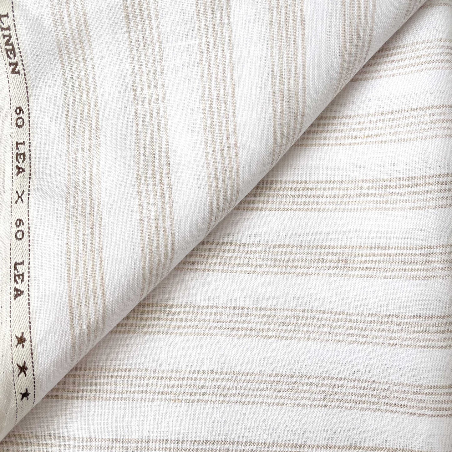 Premium Linen Fabric Fabric Tuscan Beige & White Multi-Striped Premium 60 Lea Pure Linen Fabric (Width 58 Inches)