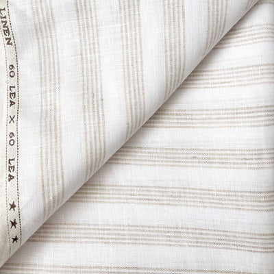 Premium Linen Fabric Fabric Tuscan Beige & White Multi-Striped Premium 60 Lea Pure Linen Fabric (Width 58 Inches)