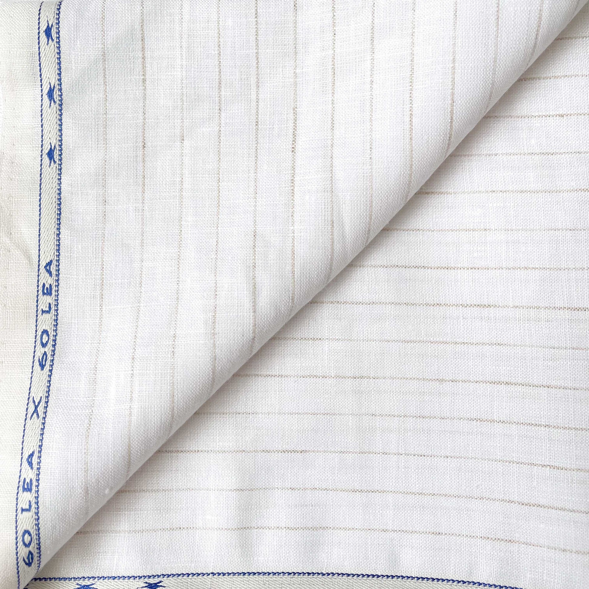 Premium Linen Fabric Fabric Tuscan Beige & White Pencil Stripes Premium 60 Lea Pure Linen Fabric (Width 58 Inches)