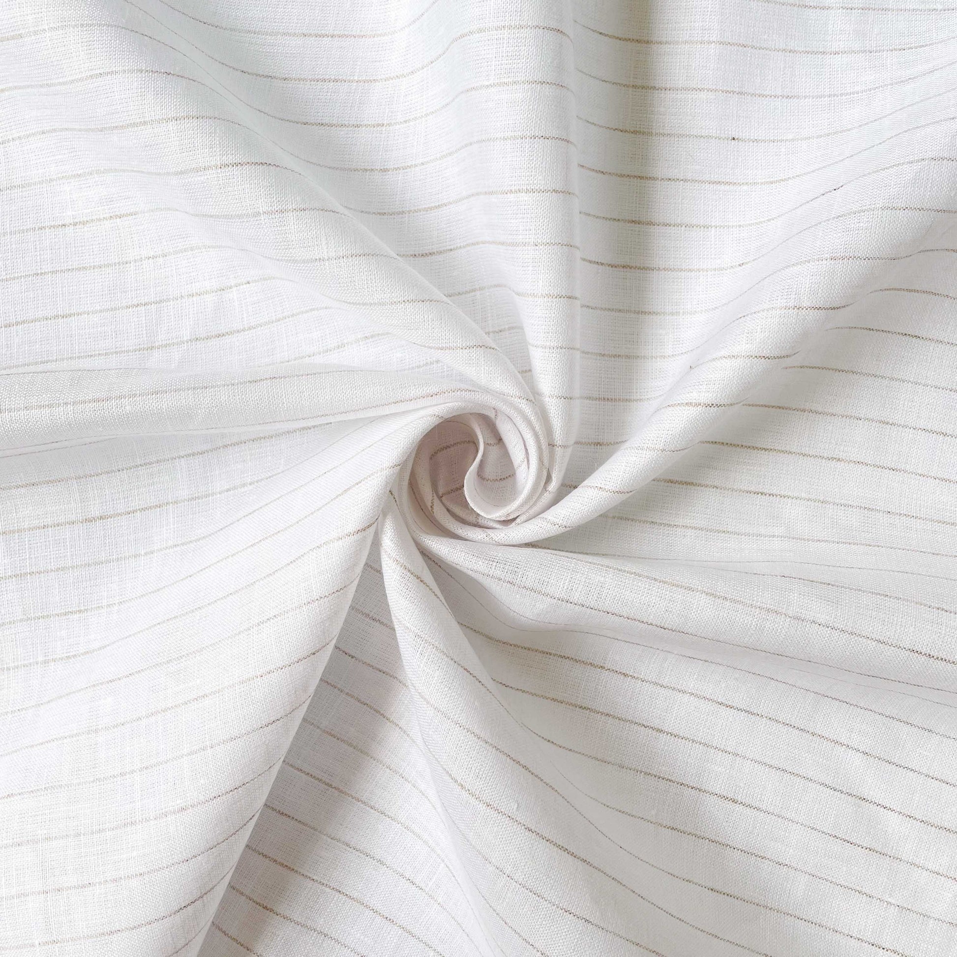 Premium Linen Fabric Fabric Tuscan Beige & White Pencil Stripes Premium 60 Lea Pure Linen Fabric (Width 58 Inches)