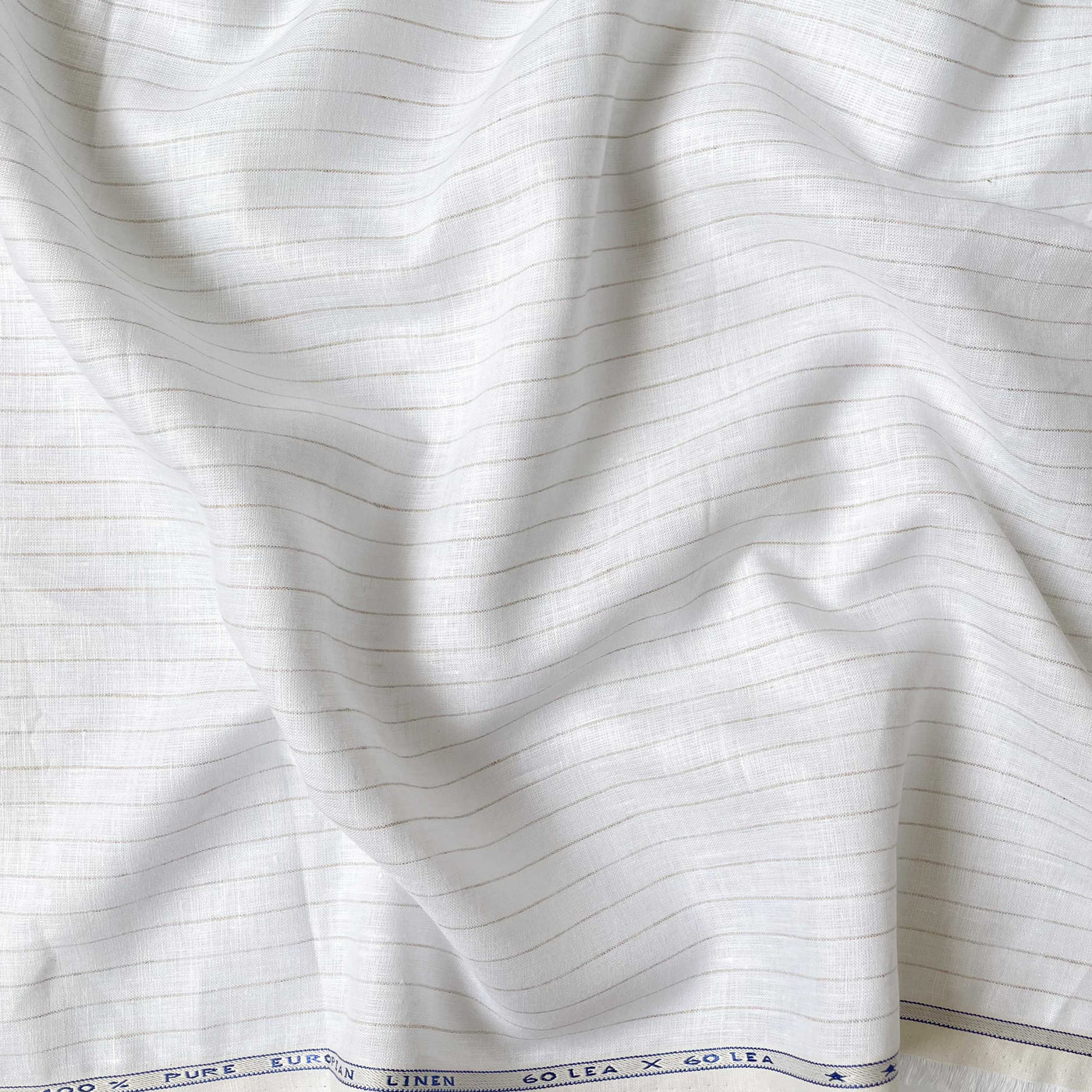 Premium Linen Fabric Fabric Tuscan Beige & White Pencil Stripes Premium 60 Lea Pure Linen Fabric (Width 58 Inches)