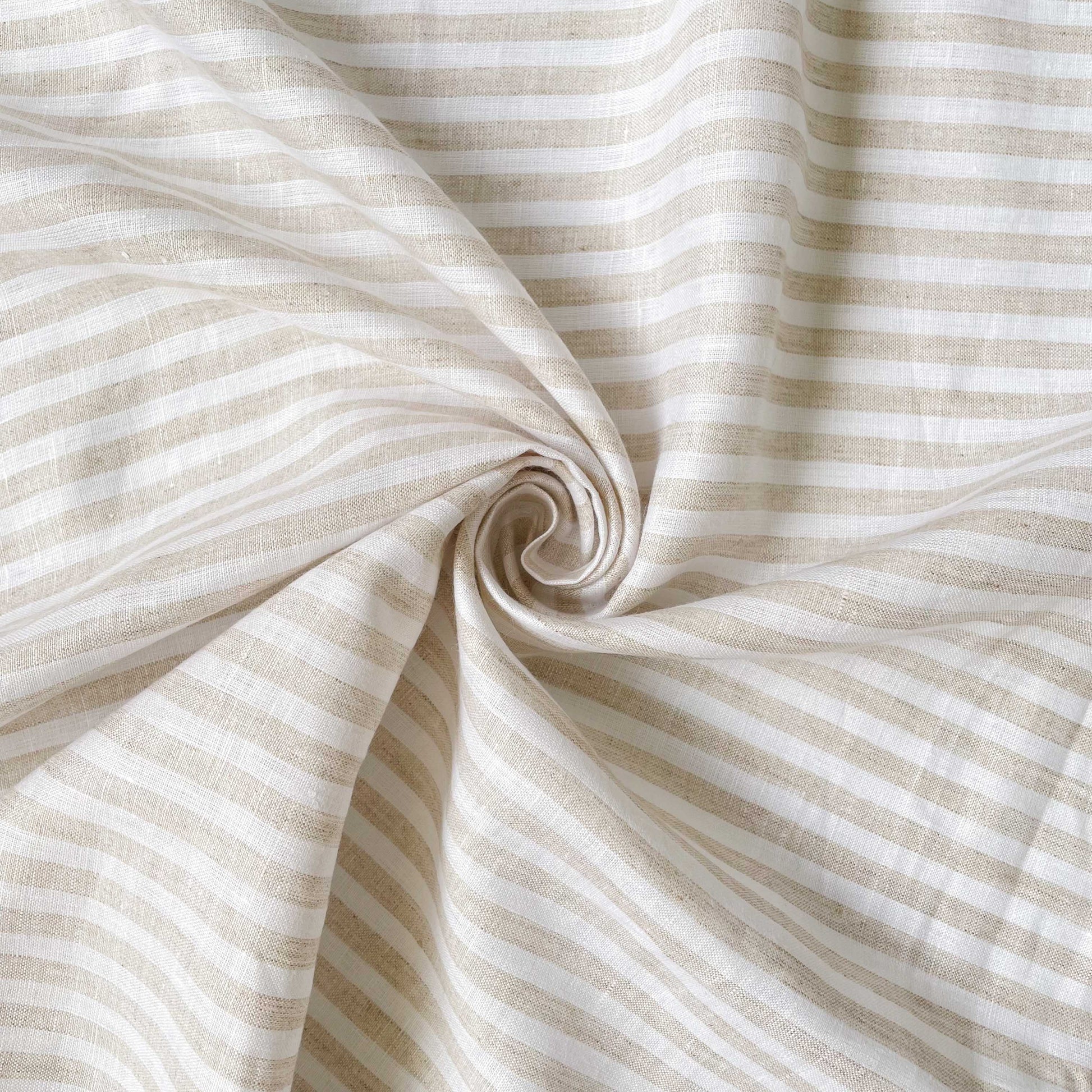 Premium Linen Fabric Fabric Tuscan Beige & White Thick Stripes Premium 60 Lea Pure Linen Fabric (Width 58 Inches)