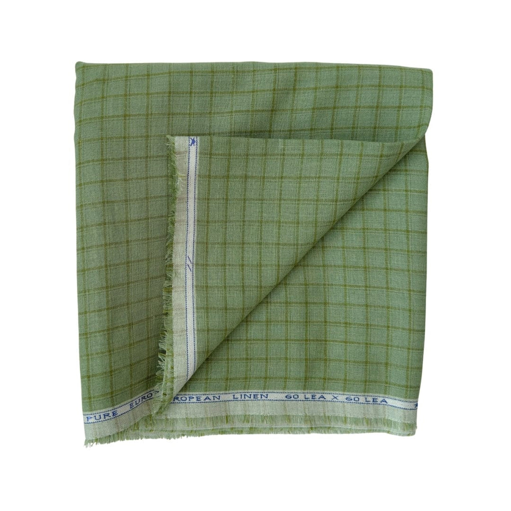 Premium Linen Stripes & Checks Cut Piece (CUT PIECE) Fern Green Small Checks Woven Premium 60 Lea Pure Linen Fabric (Width 58 Inches)