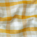 Premium Linen Stripes & Checks Cut Piece (CUT PIECE) Mustard Yellow & Grey Checks Woven Premium 60 Lea Pure Linen Fabric (Width 58 Inches)