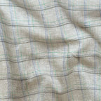 Premium Linen Stripes & Checks Cut Piece (CUT PIECE) Natural Grey & Blue Big Checks Woven Premium 60 Lea Pure Linen Fabric (Width 58 Inches)
