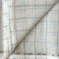Premium Linen Stripes & Checks Cut Piece (CUT PIECE) Natural Grey & Blue Big Checks Woven Premium 60 Lea Pure Linen Fabric (Width 58 Inches)