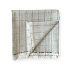 Premium Linen Stripes & Checks Cut Piece (CUT PIECE) Natural Grey & Blue Big Checks Woven Premium 60 Lea Pure Linen Fabric (Width 58 Inches)