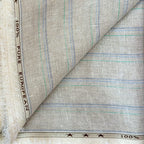 Premium Linen Stripes & Checks Cut Piece (CUT PIECE) Natural Grey & Blue Stripes Woven Premium 60 Lea Pure Linen Fabric (Width 58 Inches)