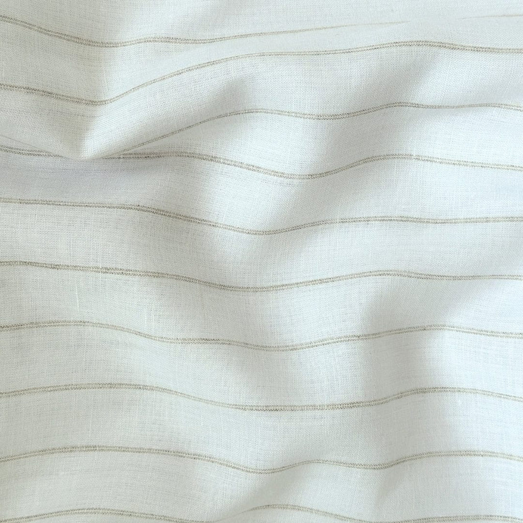 Premium Linen Stripes & Checks Cut Piece (CUT PIECE) Pure White & Brown Stripes Woven Premium 60 Lea Pure Linen Fabric (Width 58 Inches)