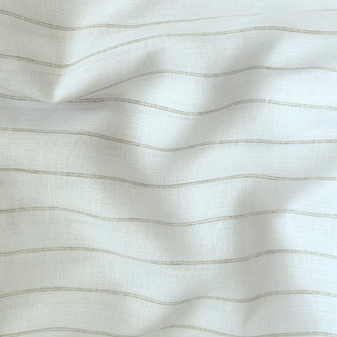 Premium Linen Stripes & Checks Cut Piece (CUT PIECE) Pure White & Brown Stripes Woven Premium 60 Lea Pure Linen Fabric (Width 58 Inches)