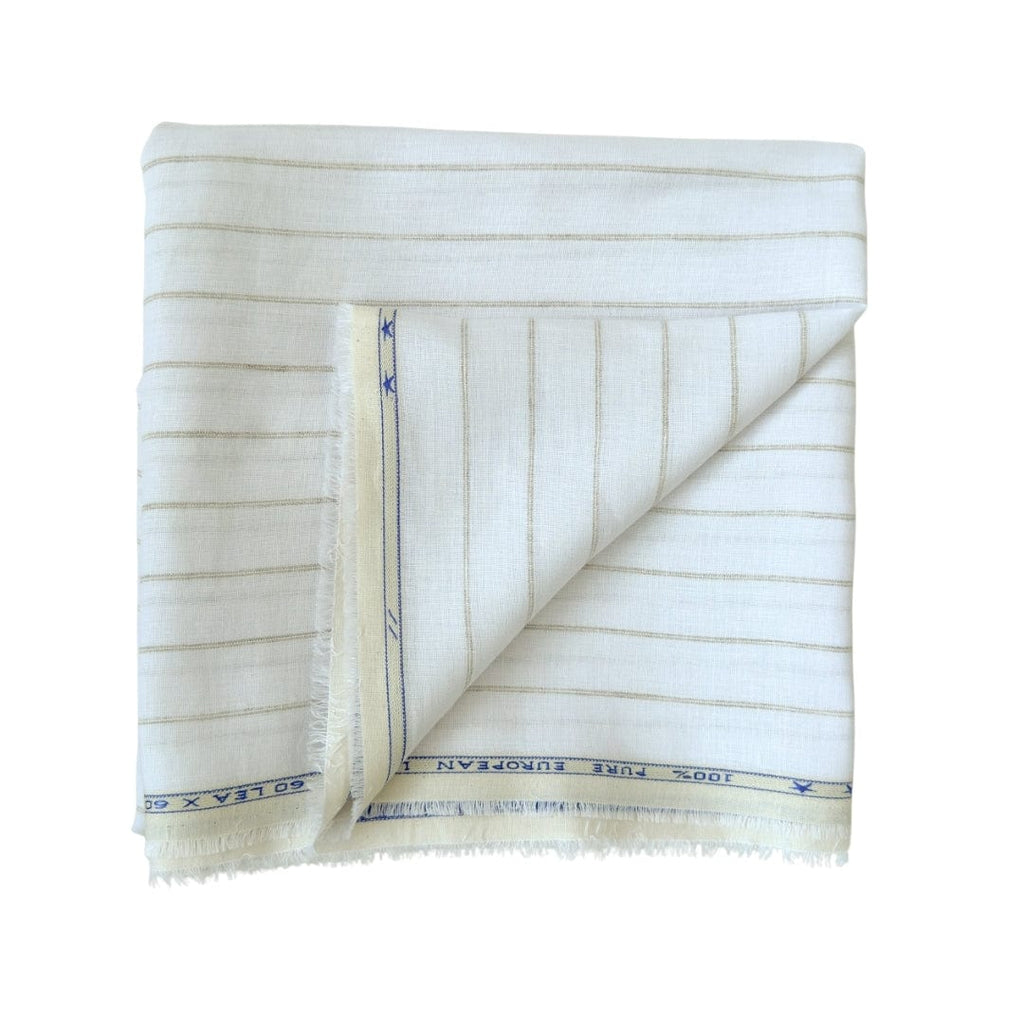 Premium Linen Stripes & Checks Cut Piece (CUT PIECE) Pure White & Brown Stripes Woven Premium 60 Lea Pure Linen Fabric (Width 58 Inches)