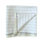 Premium Linen Stripes & Checks Cut Piece (CUT PIECE) Pure White & Brown Stripes Woven Premium 60 Lea Pure Linen Fabric (Width 58 Inches)