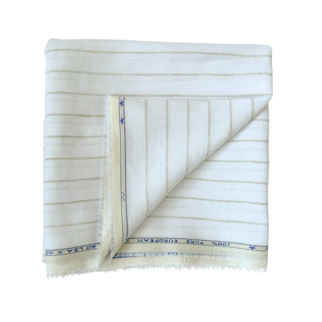 Premium Linen Stripes & Checks Cut Piece (CUT PIECE) Pure White & Brown Stripes Woven Premium 60 Lea Pure Linen Fabric (Width 58 Inches)